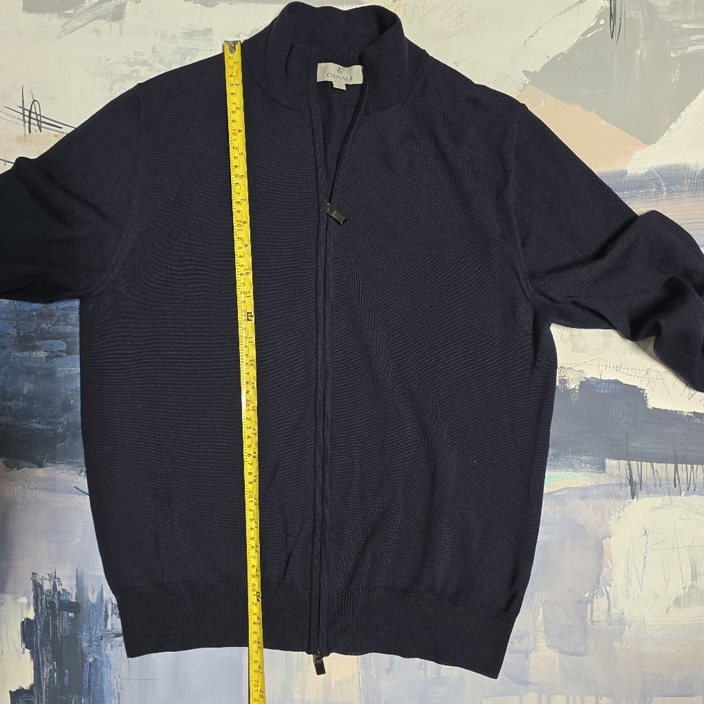 Canali Men's 100% Wool Full Zip Sweater Navy Blue 52 L View 4